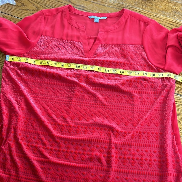 Valerie Stevens red blouse with velvet detail on front. Size XL. V-Neck. - Picture 2 of 11